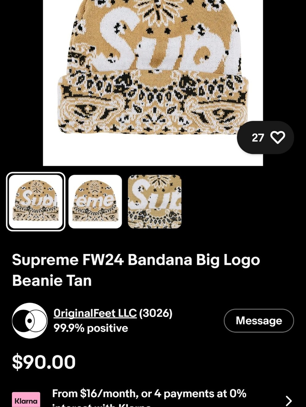Bandana Big Logo Beanie - Tan